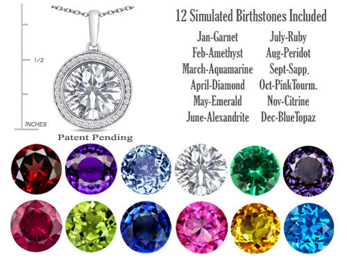 Switch-It Gems™ Interchangeable Simulated White Topaz Pendant Necklace Set with 12 Round 10mm Simulated Birth Months Inc