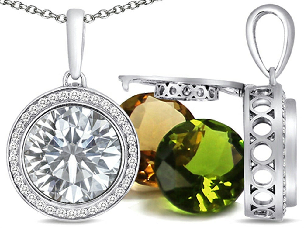 Switch-It Gems Interchangeable Simulated White Topaz Pendant Necklace Set with 12 Round 10mm Simulated Birth Months Inc