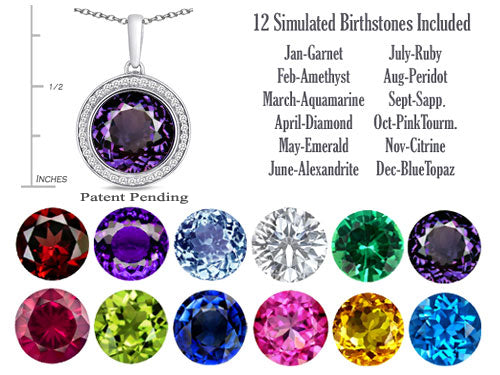 Switch-It Gems Interchangeable Simulated Alexandrite Pendant Necklace Set with 12 Round 10mm Simulated Birth Months Inc