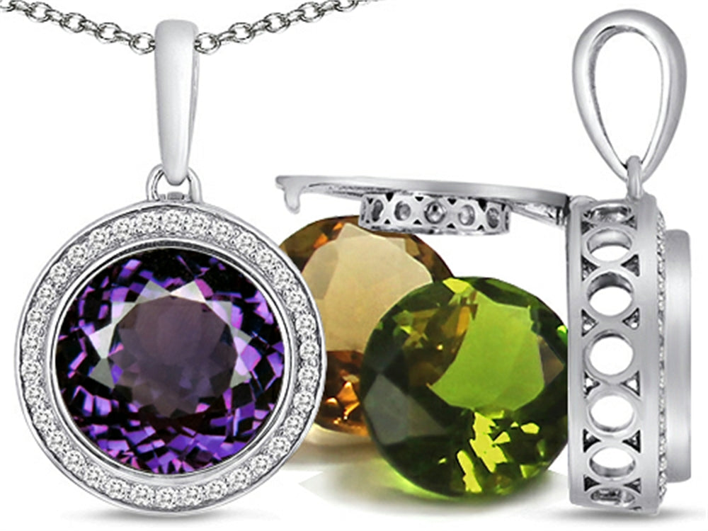 Switch-It Gems Interchangeable Simulated Alexandrite Pendant Necklace Set with 12 Round 10mm Simulated Birth Months Inc