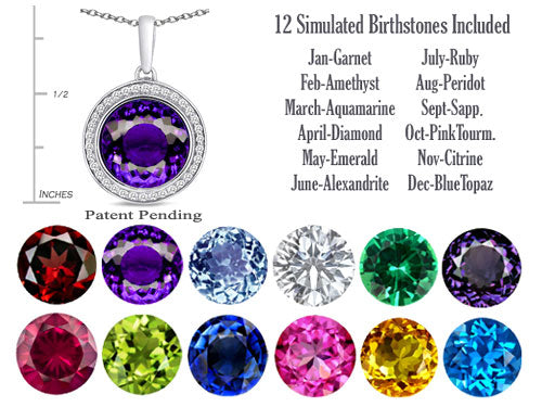 Switch-It Gems™ Interchangeable Simulated Amethyst Pendant Necklace Set with 12 Round 10mm Simulated Birth Months Includ