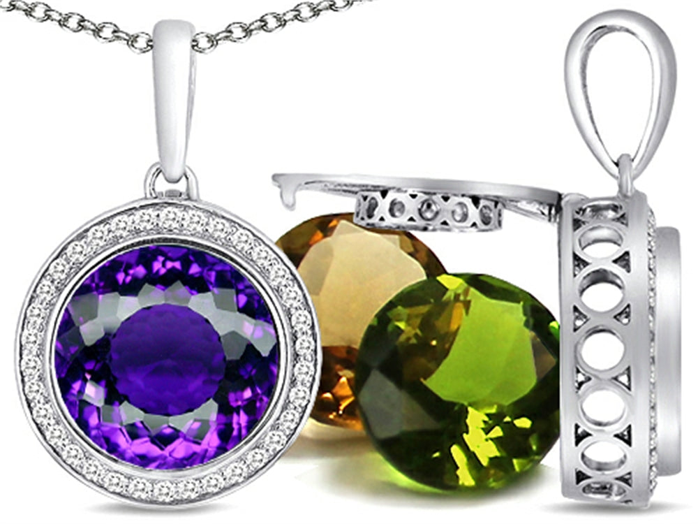 Switch-It Gems™ Interchangeable Simulated Amethyst Pendant Necklace Set with 12 Round 10mm Simulated Birth Months Includ
