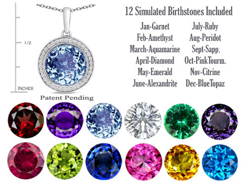 Switch-It Gems™ Interchangeable Simulated Aquamarine Pendant Necklace Set with 12 Round 10mm Simulated Birth Months Incl