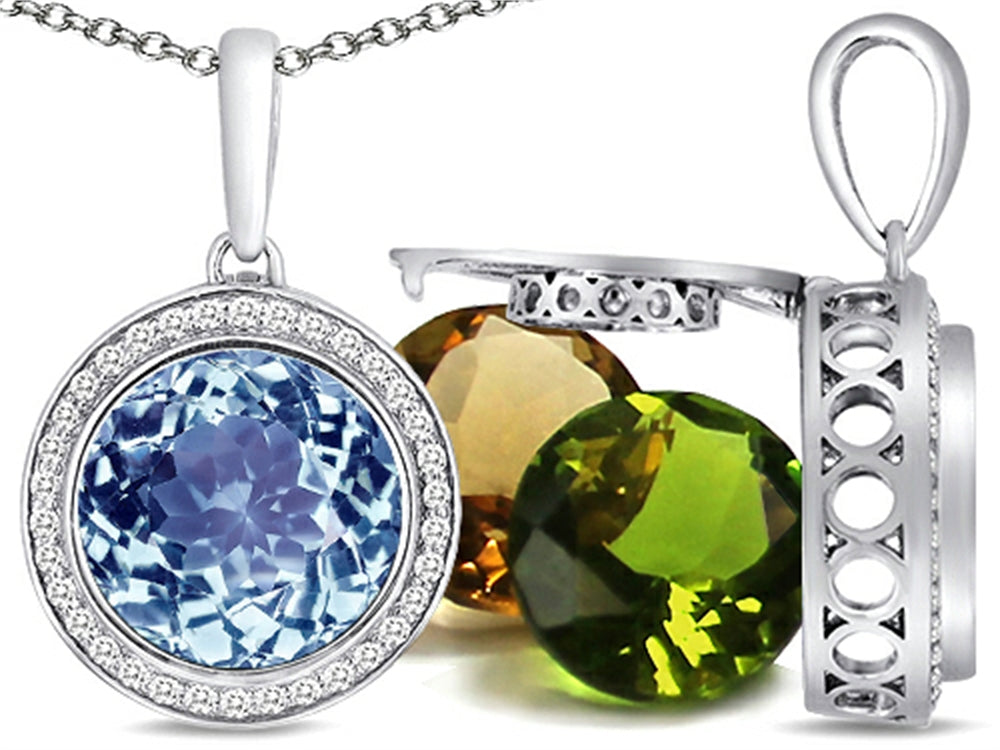 Switch-It Gems Interchangeable Simulated Aquamarine Pendant Necklace Set with 12 Round 10mm Simulated Birth Months Incl