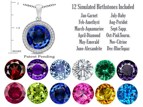 Switch-It Gems™ Interchangeable Simulated Sapphire Halo Pendant Necklace Round 12mm Simulated Birth Months Includ