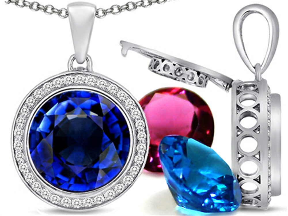 Switch-It Gems™ Interchangeable Simulated Sapphire Halo Pendant Necklace Round 12mm Simulated Birth Months Includ