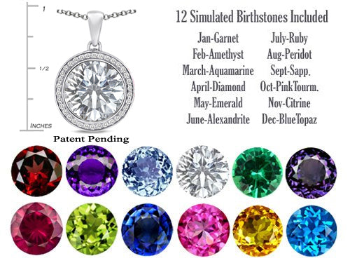 Switch-It Gems Interchangeable Simulated White Topaz Halo Pendant Necklace Round 12mm Simulated Birth Months Inc
