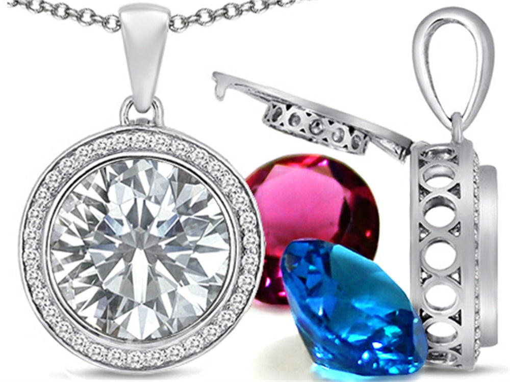 Switch-It Gems™ Interchangeable Simulated White Topaz Halo Pendant Necklace Round 12mm Simulated Birth Months Inc