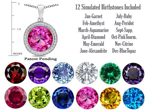 Switch-It Gems™ Interchangeable Simulated Pink Tourmaline Halo Pendant Necklace Set Round 12mm Simulated Birth Months