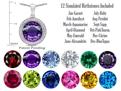 Switch-It Gems™ Interchangeable Simulated Amethyst Halo Pendant Necklace 12 Round 12mm Simulated Birth Months Includ