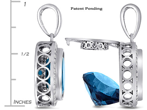 Switch-It Gems™ Interchangeable Simulated Blue Topaz Halo Pendant Necklace Set Round 12mm Simulated Birth Months Incl