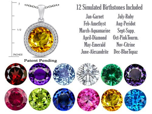 Switch-It Gems™ Interchangeable Simulated Citrine Halo Pendant Necklace Set Round 12mm Simulated Birth Months Include