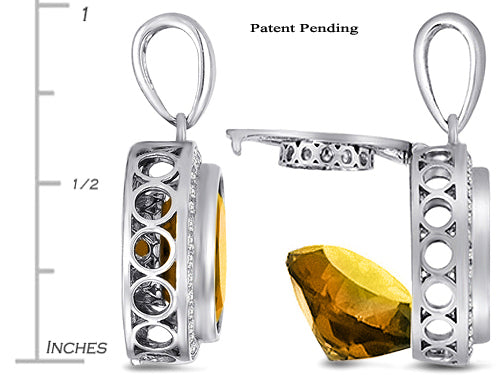 Switch-It Gems Interchangeable Simulated Citrine Halo Pendant Necklace Set Round 12mm Simulated Birth Months Include