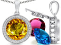 Switch-It Gems Interchangeable Simulated Citrine Halo Pendant Necklace Set Round 12mm Simulated Birth Months Include