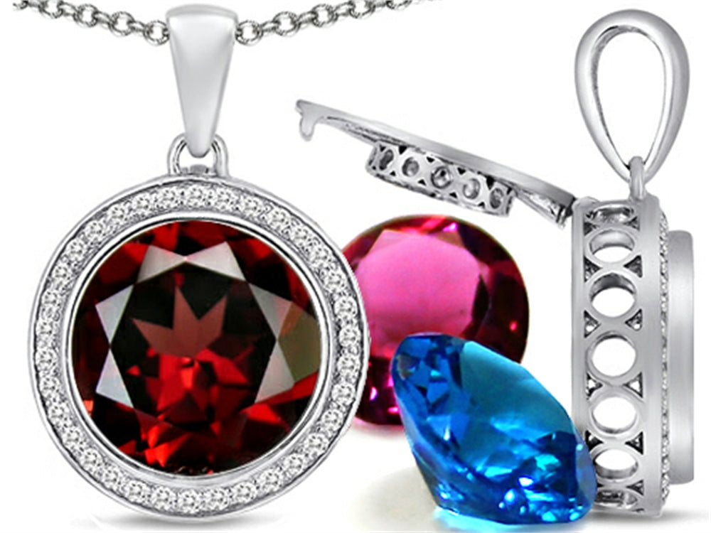 Switch-It Gems™ Interchangeable Simulated Garnet Halo Pendant Necklace Set Round 12mm Simulated Birth Months Included