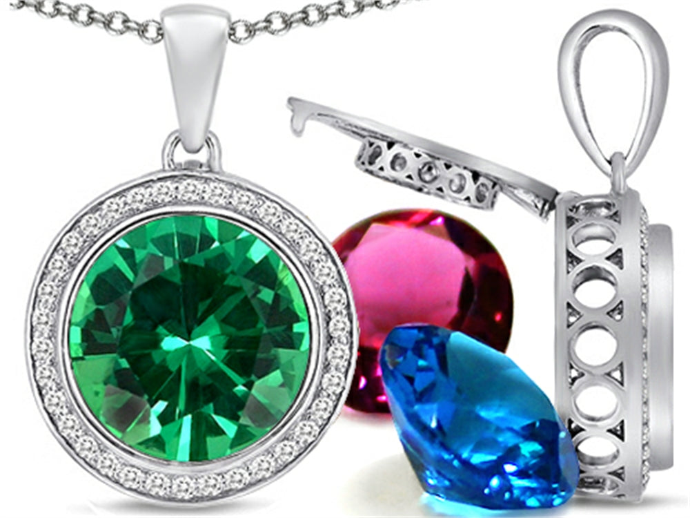 Switch-It Gems™ Interchangeable Simulated Emerald Halo Pendant Necklace Set Round 12mm Simulated Birth Months Include