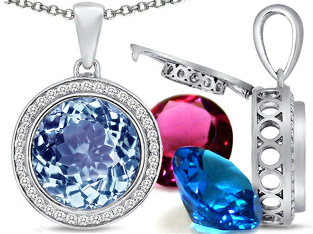 Switch-It Gems™ Interchangeable Simulated Aquamarine Halo Pendant Necklace Set Round 12mm Simulated Birth Months Incl