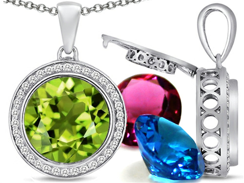 Switch-It Gems Interchangeable Simulated Peridot Halo Pendant Necklace Set Round 12mm Simulated Birth Months Include