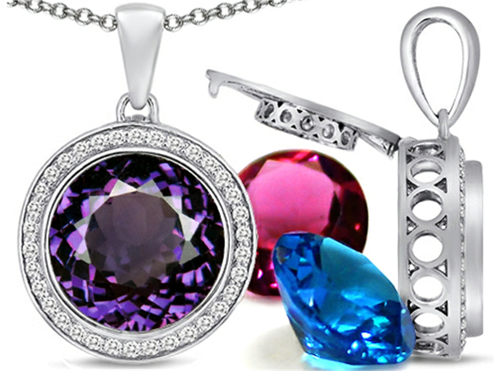Switch-It Gems Interchangeable Simulated Alexandrite Halo Pendant Necklace 12 Round 12mm Simulated Birth Months Inc