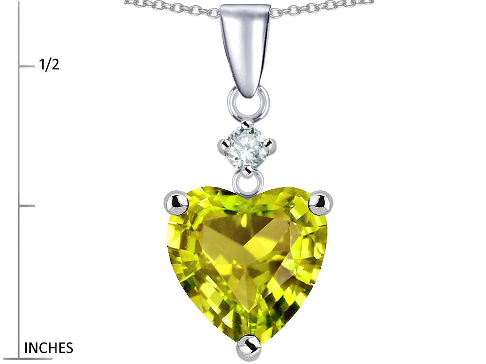 Star K 8mm Heart Shape Simulated Peridot and Cubic Zirconia Pendant Necklace