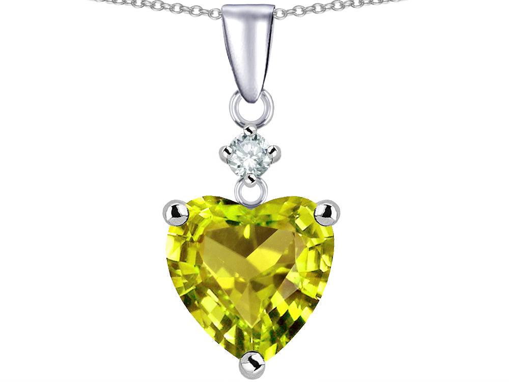 Star K 8mm Heart Shape Simulated Peridot and Cubic Zirconia Pendant Necklace