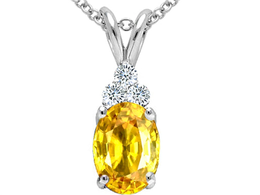 Tommaso Design Oval Genuine Yellow Orange Sapphire Pendant Necklace