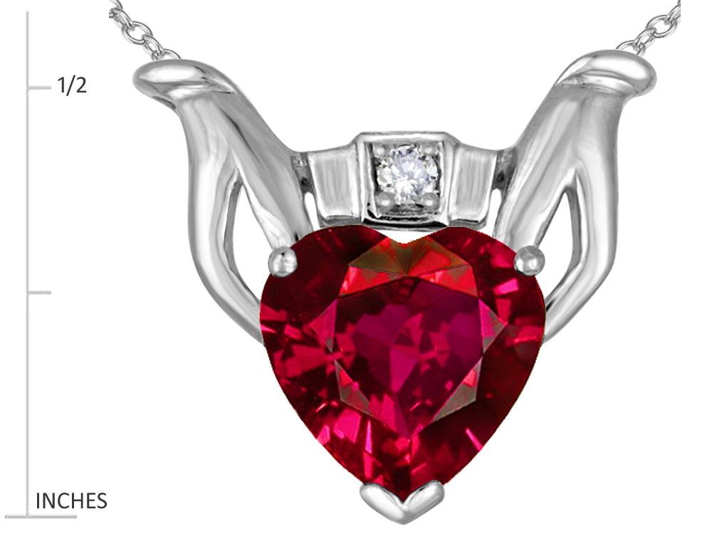 Star K Claddagh Love Pendant Necklace With 8mm Heart Created Ruby