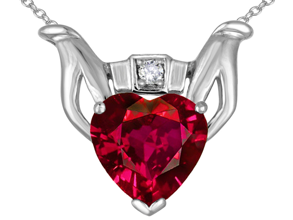 Star K Claddagh Love Pendant Necklace With 8mm Heart Created Ruby