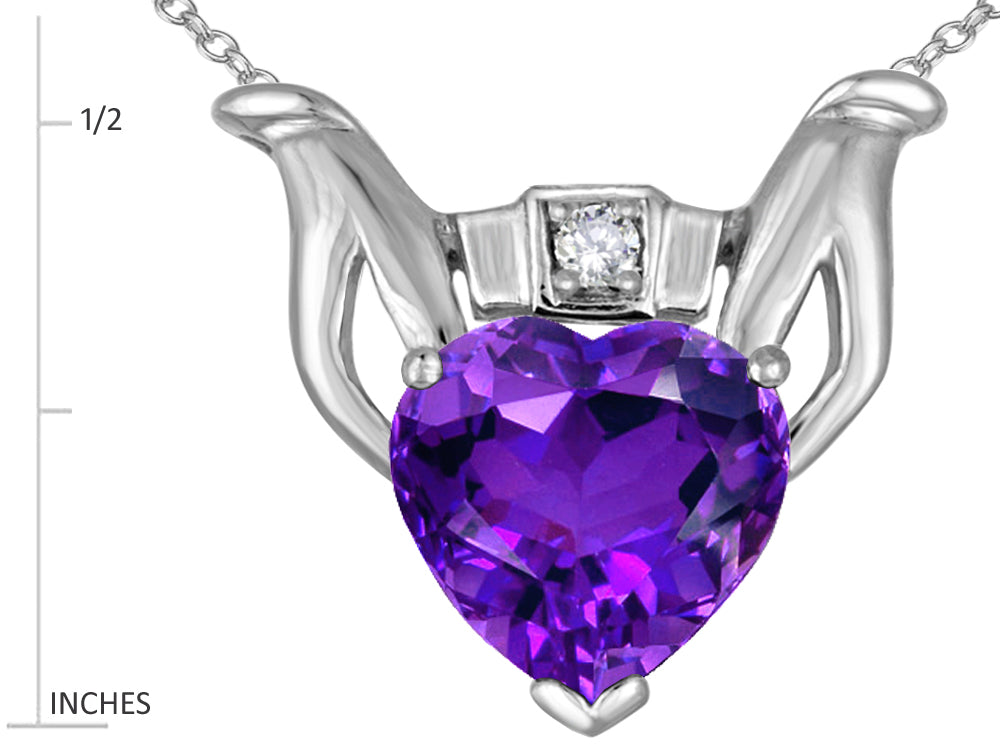 Star K Claddagh Love Pendant Necklace With 8mm Heart Genuine Amethyst