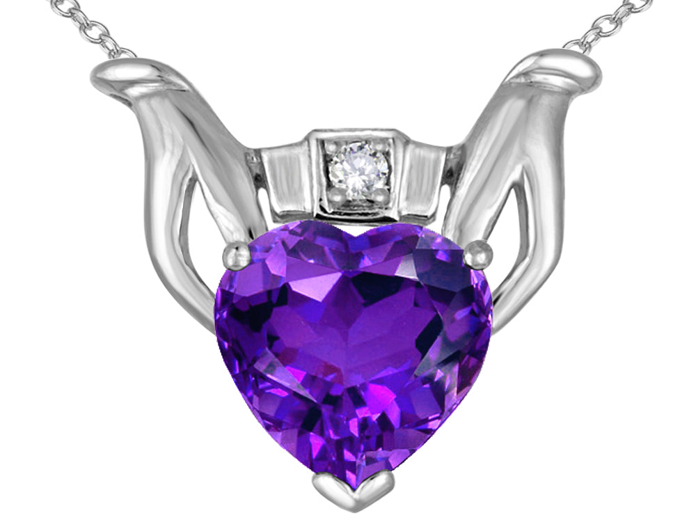 Star K Claddagh Love Pendant Necklace With 8mm Heart Genuine Amethyst