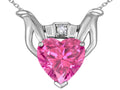 Star K Claddagh Love Pendant Necklace With 8mm Heart Created Pink Sapphire