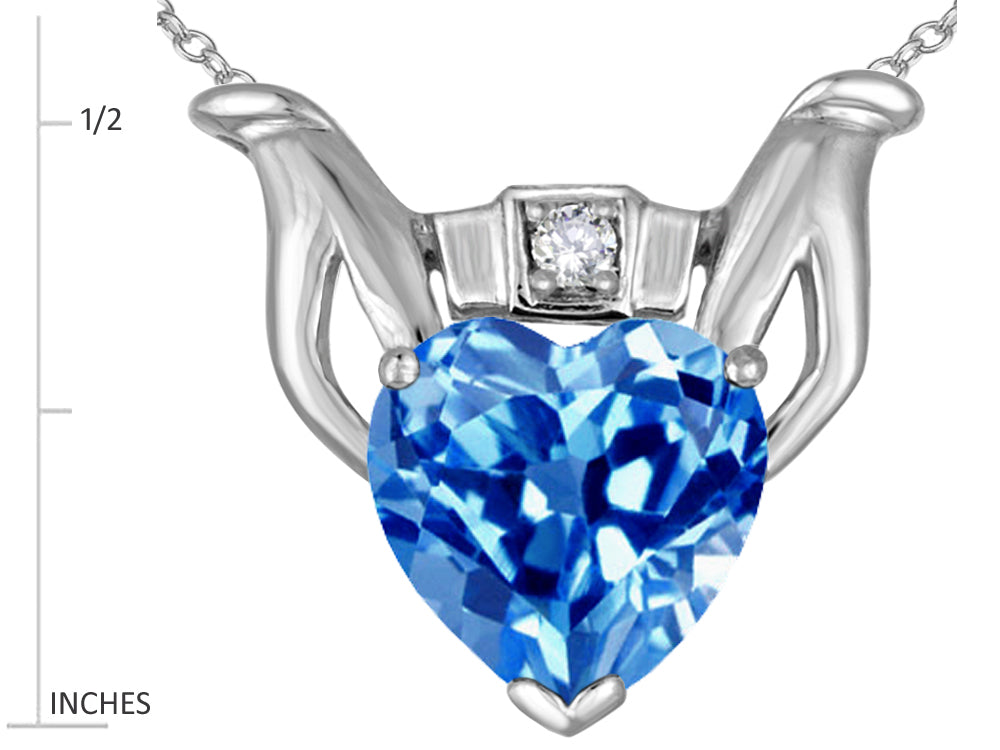 Star K Claddagh Love Pendant Necklace With 8mm Heart Genuine Blue Topaz