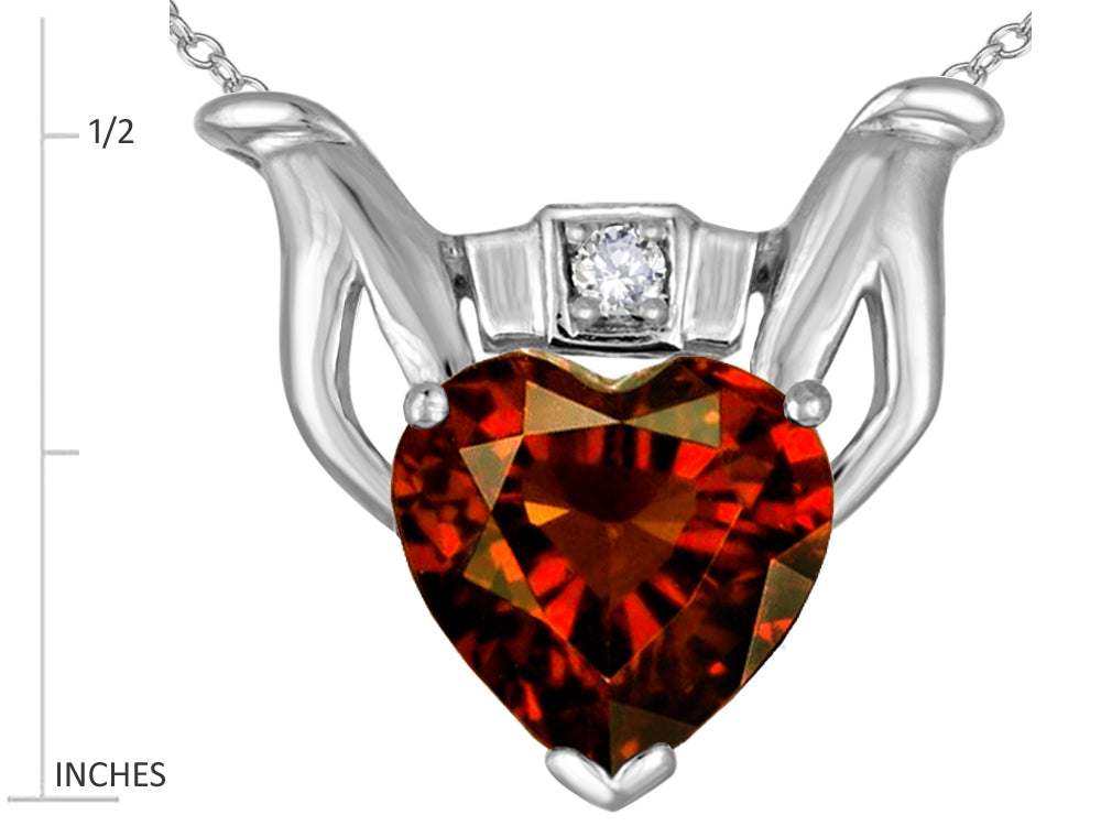 Star K Claddagh Love Pendant Necklace With 8mm Heart Genuine Garnet