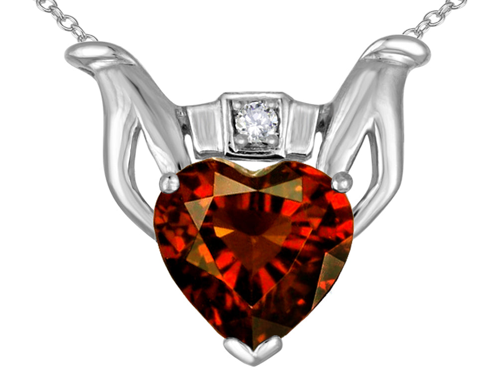 Star K Claddagh Love Pendant Necklace With 8mm Heart Genuine Garnet