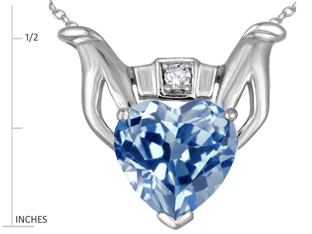 Star K Claddagh Love Pendant Necklace With 8mm Heart Simulated Aquamarine