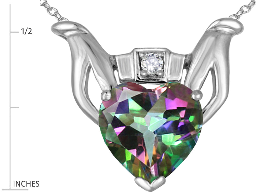 Star K Claddagh Love Pendant Necklace With 8mm Heart Rainbow Mystic Topaz