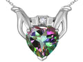 Star K Claddagh Love Pendant Necklace With 8mm Heart Rainbow Mystic Topaz