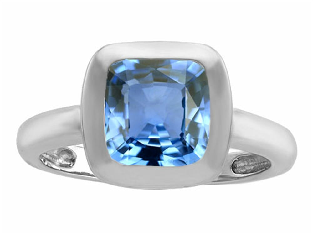 Star K 8mm Cushion-Cut Solitaire Ring With Simulated Aquamarine