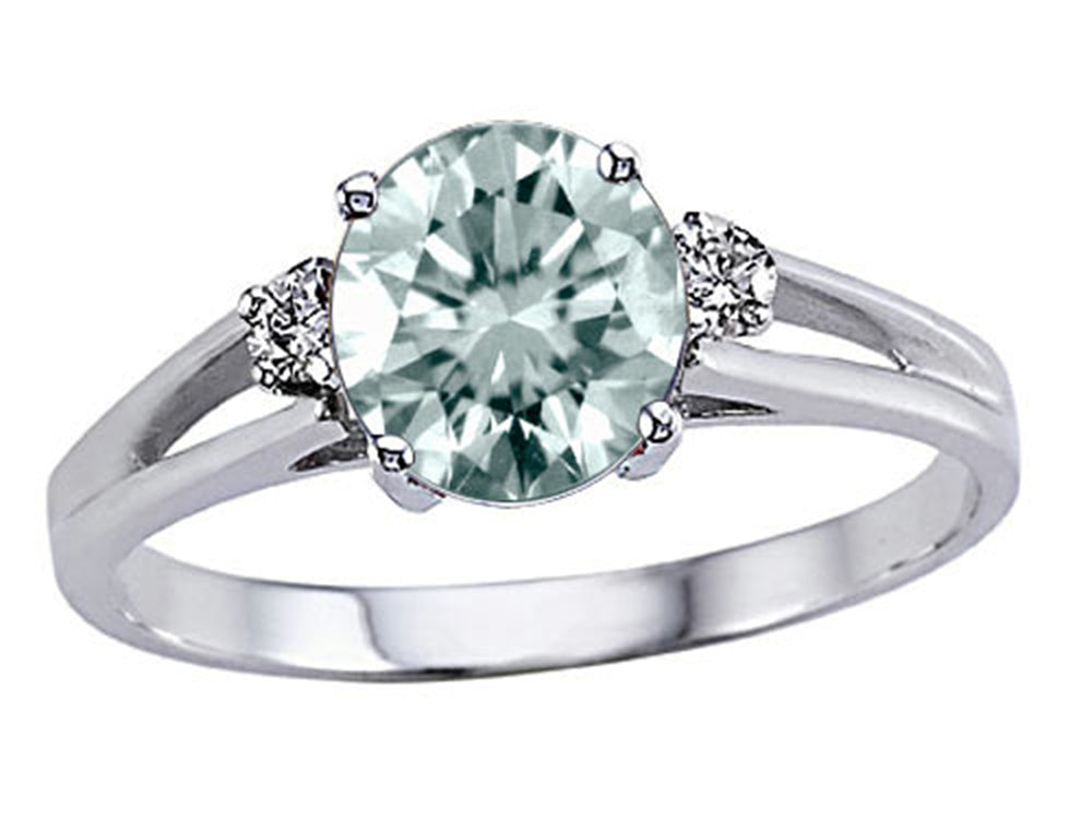 Tommaso Design Genuine Aquamarine Round 7mm s Ring