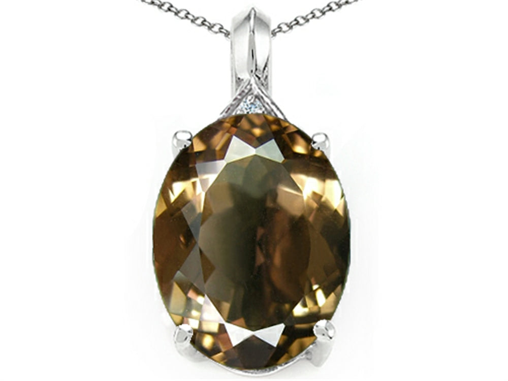 Tommaso Design Oval 12x10mm Genuine Smoky Quartz Pendant Necklace