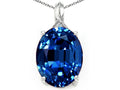 Tommaso Design Oval 12x10mm Created Blue Sapphire Pendant Necklace