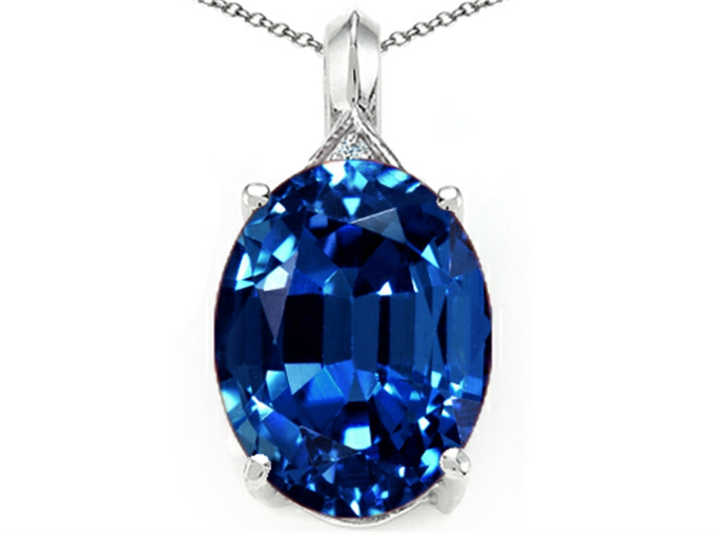 Tommaso Design Oval 12x10mm Created Blue Sapphire Pendant Necklace