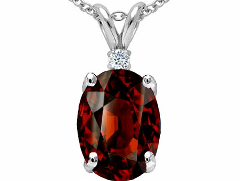 Tommaso Design Oval 9x7mm Genuine Garnet Pendant Necklace