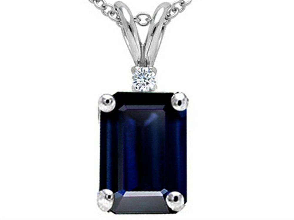 Tommaso Design Emerald Cut Genuine Sapphire Pendant Necklace