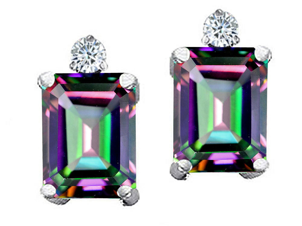 Tommaso Design™ Emerald Cut Rainbow Mystic Topaz Earrings Studs