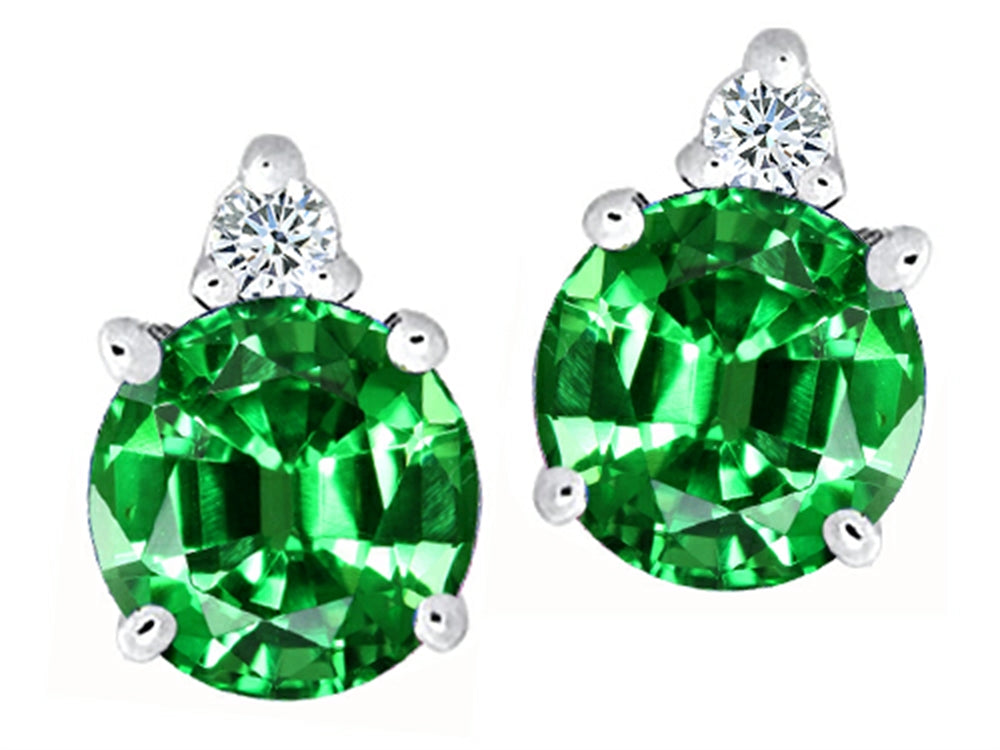 Tommaso Design Round Simulated Emerald Earrings Studs