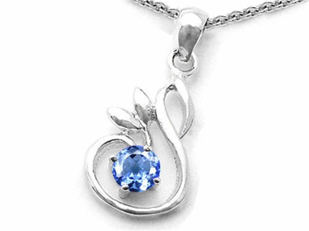 Star K Round Simulated Aquamarine Swan Pendant Necklace