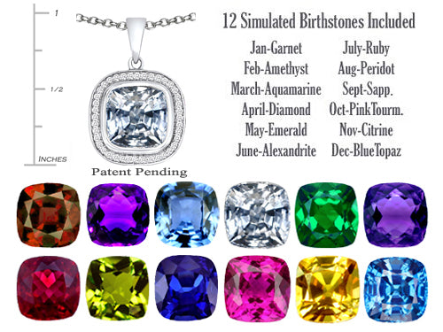 Switch-It Gems Interchangeable Simulated White Topaz Pendant Necklace Set with 12 Cushion-Cut 10mm Simulated Birth Mont