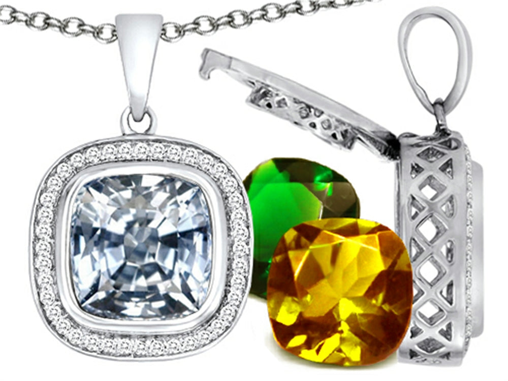 Switch-It Gems Interchangeable Simulated White Topaz Pendant Necklace Set with 12 Cushion-Cut 10mm Simulated Birth Mont