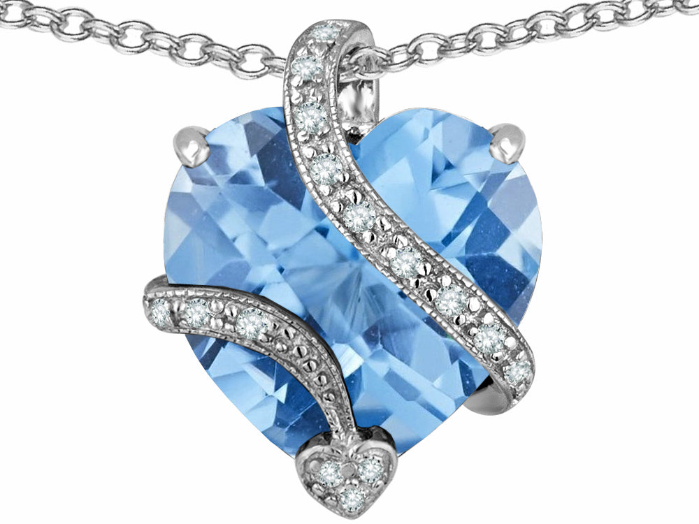 Star K Large 15mm Heart Shape Simulated Aquamarine Love Pendant Necklace